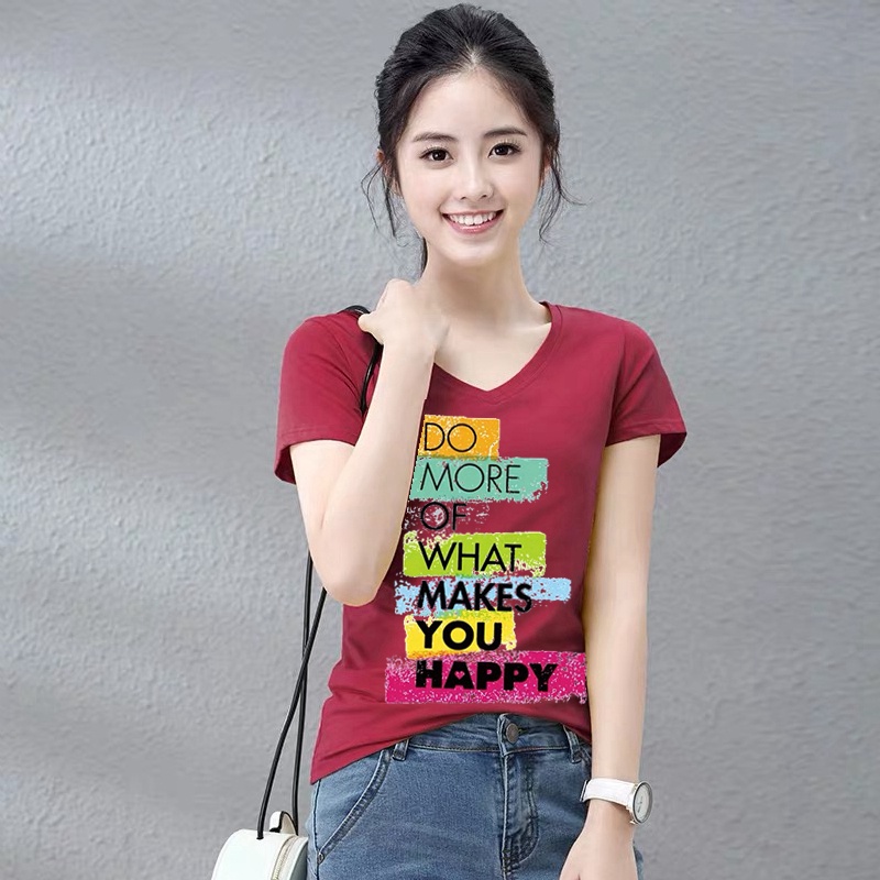 V Neck T-shirt for Womens on sale Tees Tops Korean Fashion Short sleeve ...