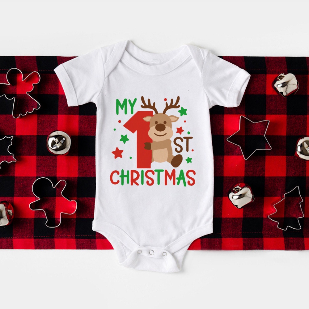 Baby Christmas Deer Pattern Shoulder Button Design Long Sleeved bodysuit main image 0