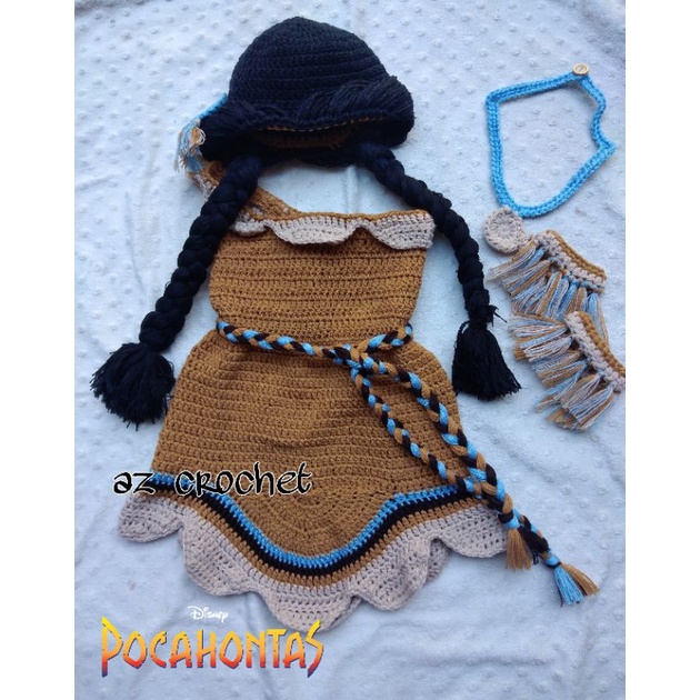 crochet pocahontas dress Inspired in Pocahontas Disney Dress , Photo Prop , Pocahontas Crochet OUTFIT,  Pocahontas DRESS Crochet Hat, Wig,accessories NB, 0-3M 3-6M