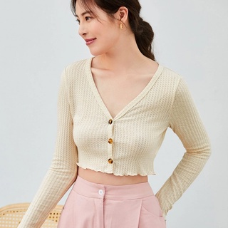 KILY.PH Basic Cardigan Blazer Waffle Knitted Tops Lettuce Longsleeve ...