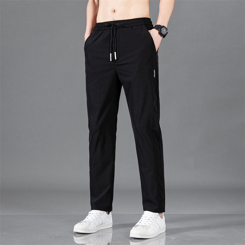 Summer Ice Silk Casual Pants Men's Straight Loose Elastic Thin Section ...