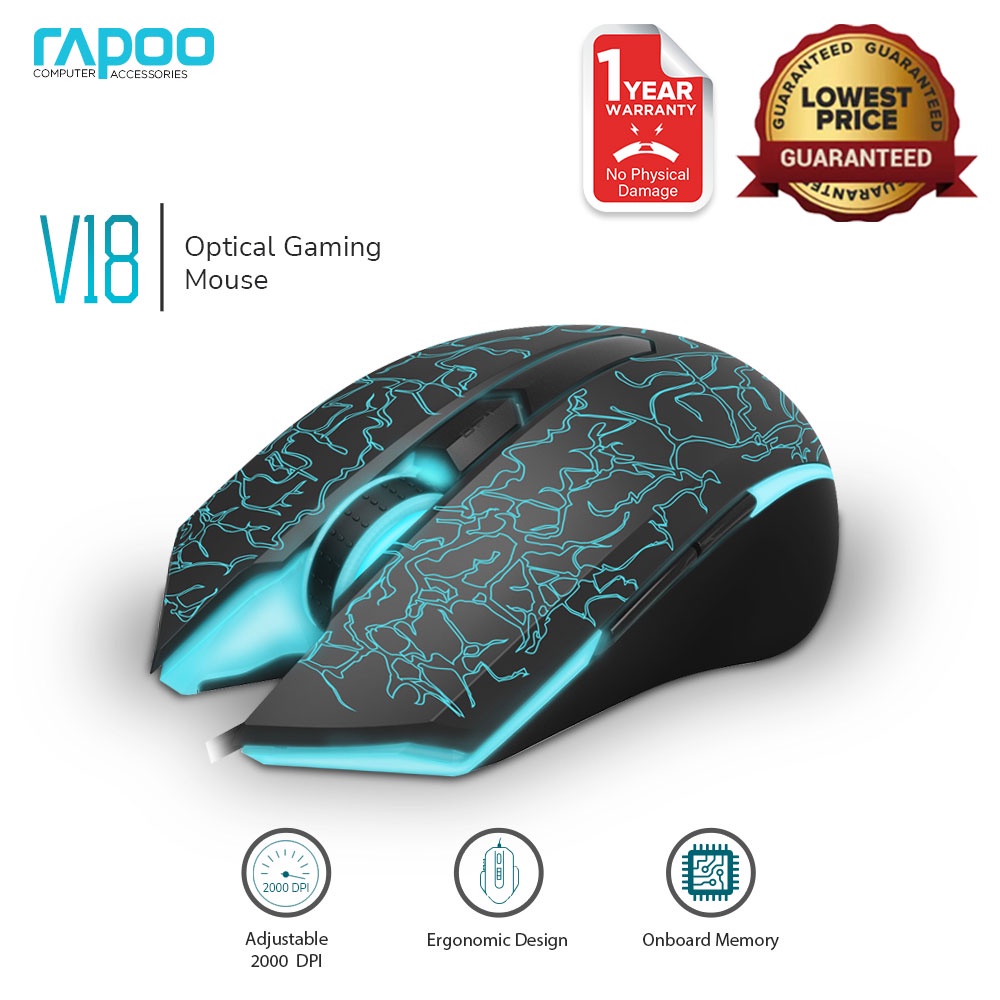 Rapoo V18 Gaming Mouse 6 Buttons Wired USB Optical Mice Adjustable ...