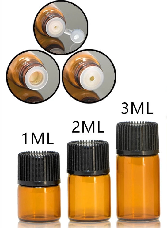 1ml 2ml 3ml Mini Amber Glass Essential Oil Bottle with Black Cap Brown