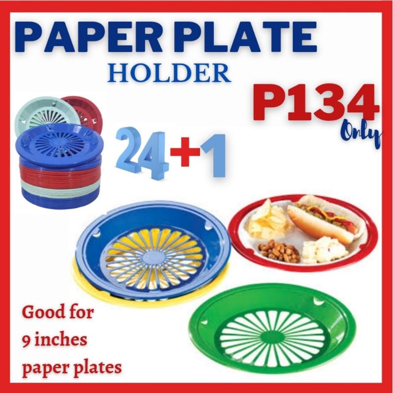 Moolah88 Durable Reusable Party Plastic Paper Plate Holder ONLY (24