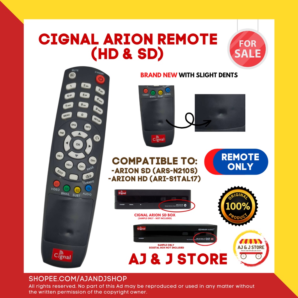 Cignal Remote for ARION SD (ARS-N210S) / ARION HD (ARI-S1TAL17) (BRAND ...