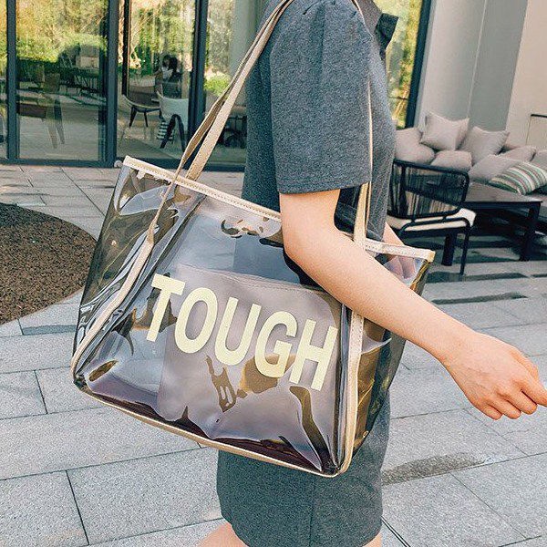 on sale Korean fashion ladies transparent bag shoulder bag shoulder bag korean style big capacity preloved korean large tote bag with zipper