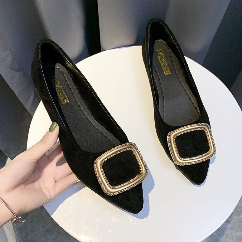 Square buckle pointed toes women flat shoes work shoes | Shopee Philippines