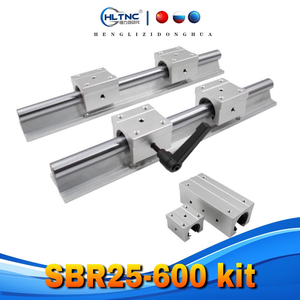 2x SBR25 Linear Rail Guide Shafts (400-1500mm) + 4x SBR25UU Bearing Blocks CNC