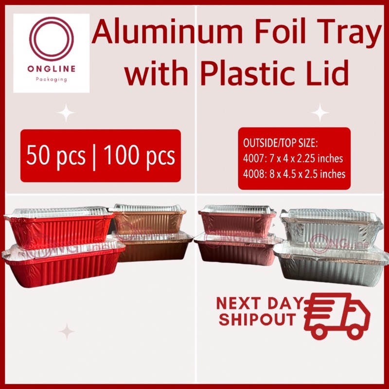 100 pcs Colored Aluminum Foil Tray with Lid Banana Loaf Pan