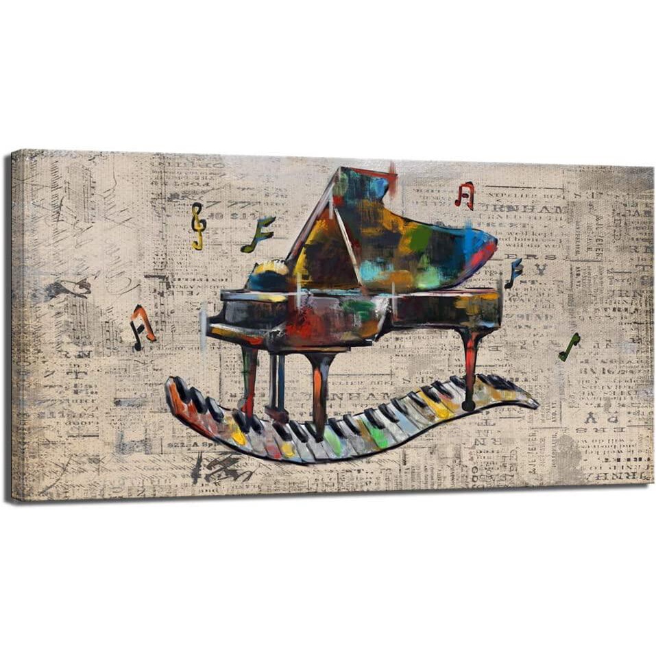 sechars Vintage Music Wall Art Retro Piano Painting Art Print on Canvas ...
