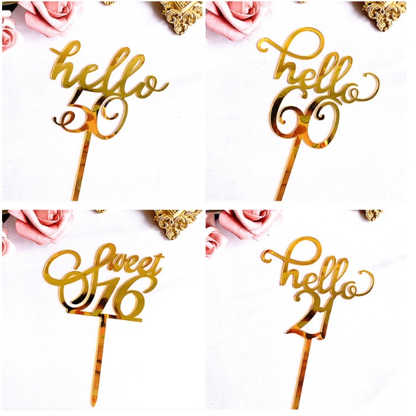 Gold Acrylic Cake Topper Sweet 16 Hello 21 30 Happy 18th We Do Thank ...