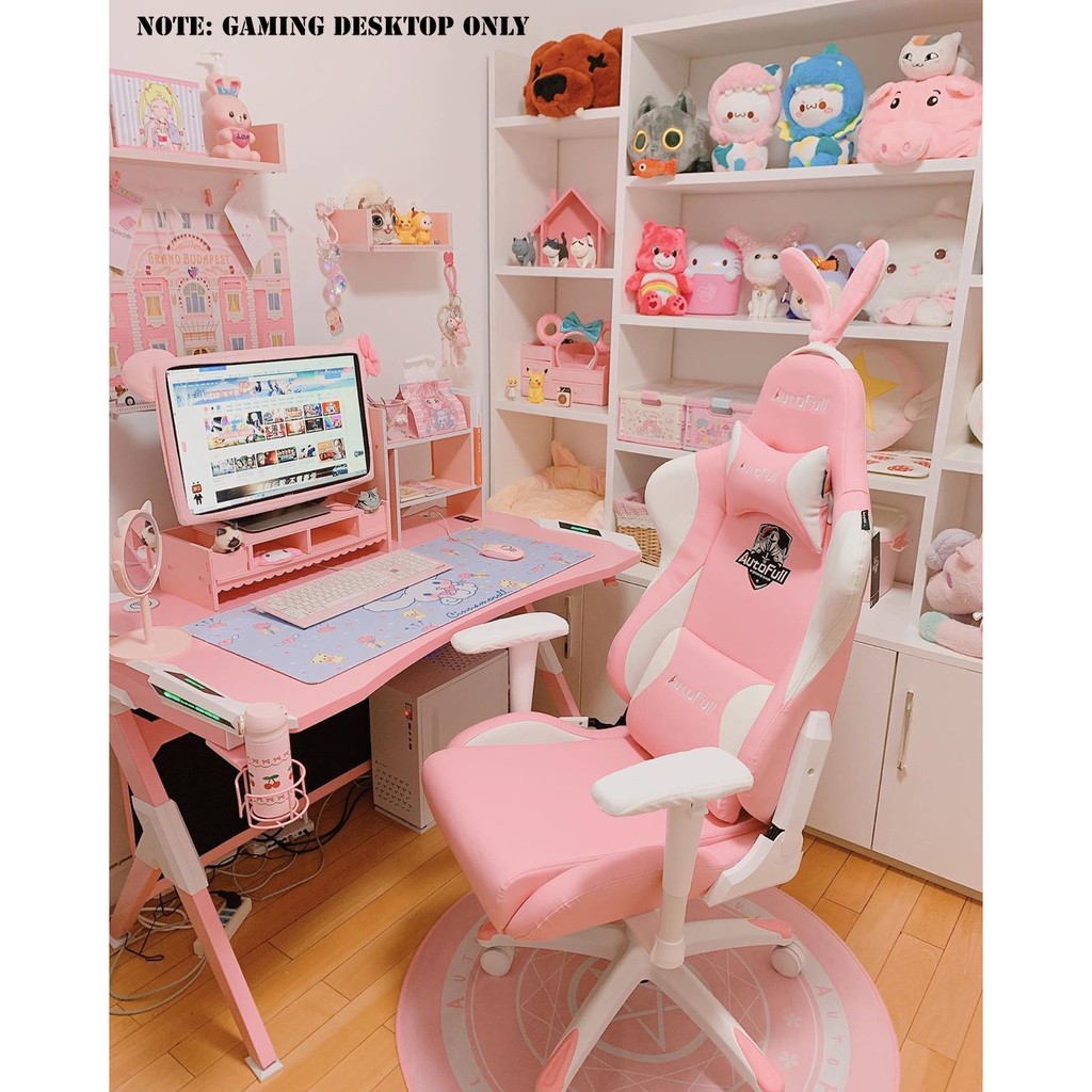 AutoFull Pink Ergonomic Large Gaming Desk Computer Desk with Smart Wireless Charger Cute Pink Tables Shopee Philippines