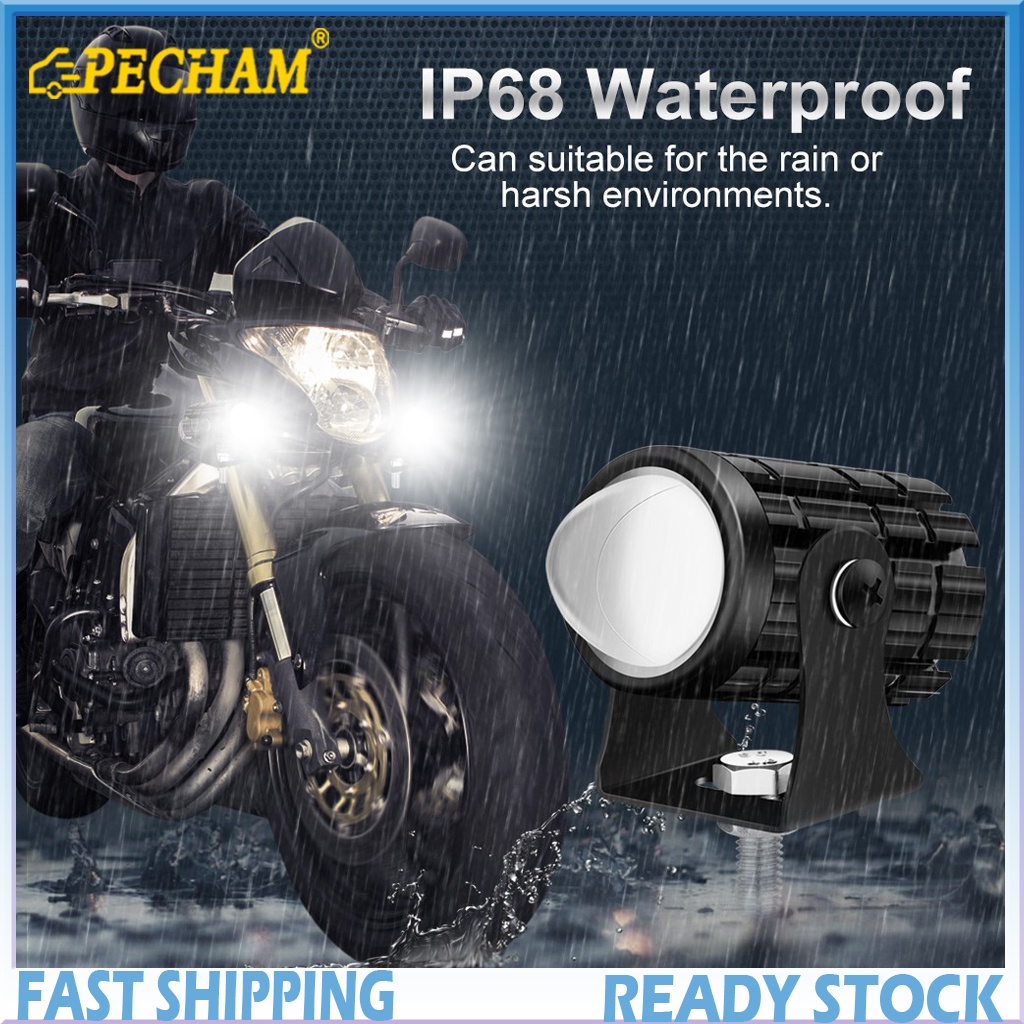 PECHAM Mini Driving Light Dual Color Motorcycle Led Headlight Lens Fog ...