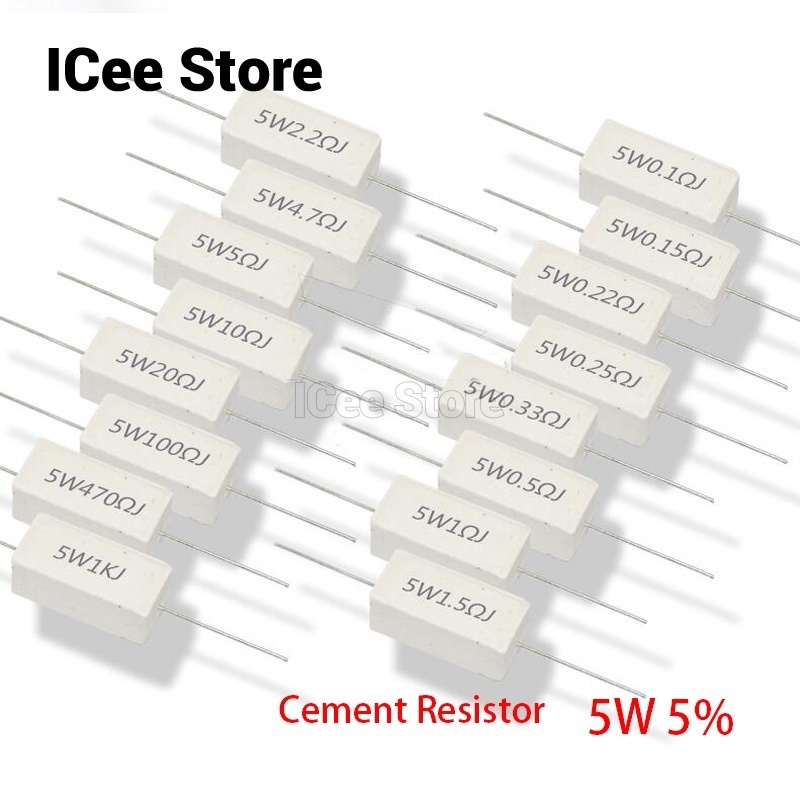 5pcs 0.5 Ohm 5W Non-Inductive Resistor - 500MR, +/-10%, 5 Watt, Unbranded