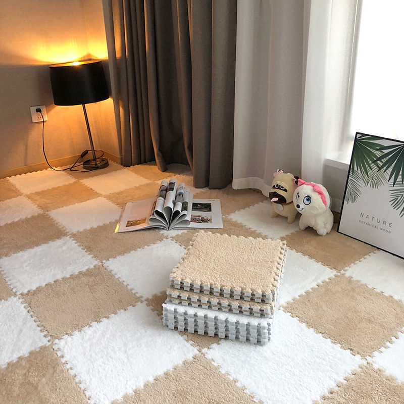 100 Tiles Interlocking Carpet Tiles Soft Fluffy Baby Play Mat Short
