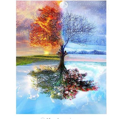 FRAMED DIY Painting by numbers FOUR SEASON TREE 40X50cm canvas guided ...