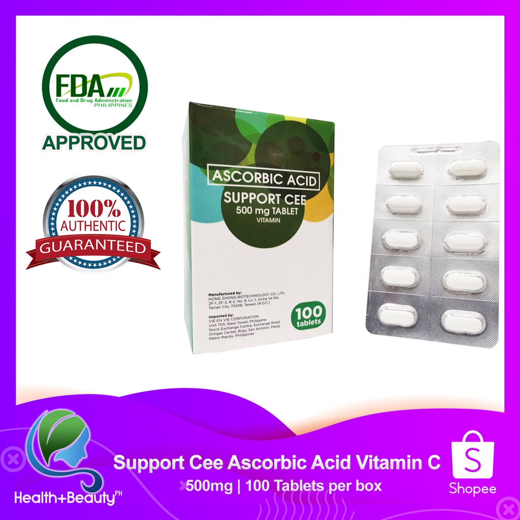 Support Cee Ascorbic Acid Vitamin C 500mg 100 Tablets per Box (FDA