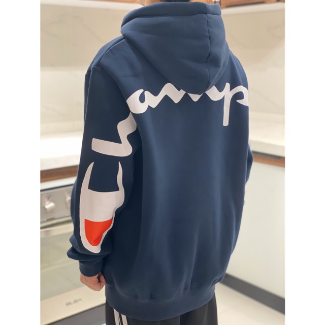 Champion back hot sale logo hoodie