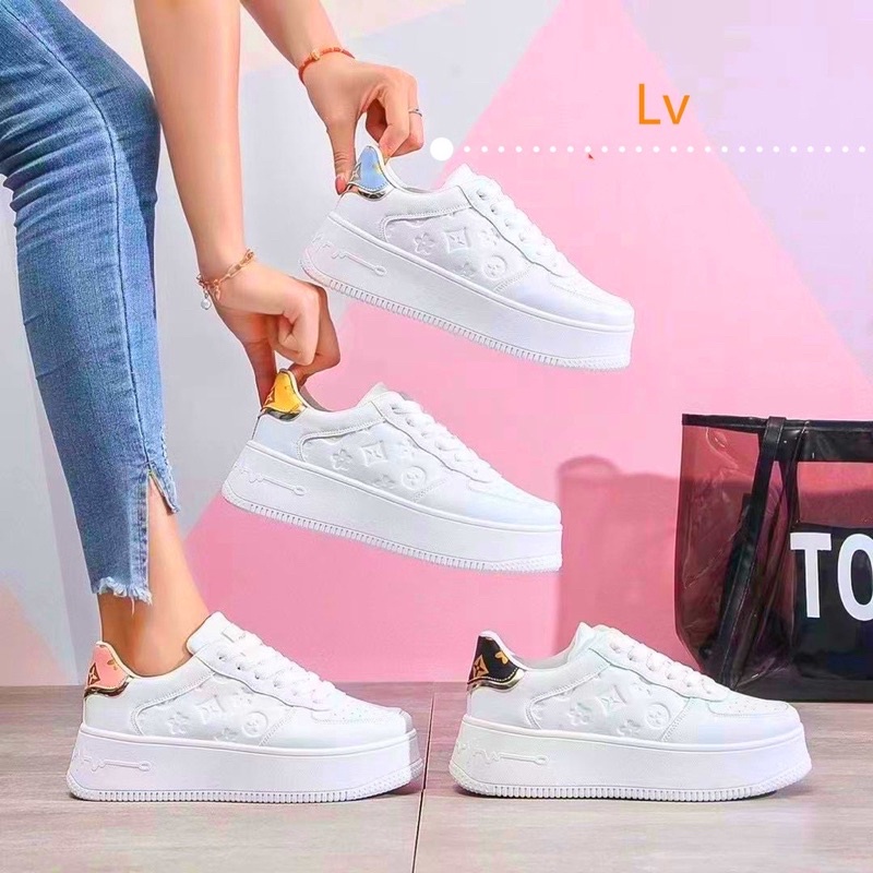 Sports Thick bottom trending L.V rubber Increase height korean Low cut shoes  for Women Sneakers