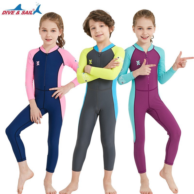 UPF 50 Kids Diving Rash Guard One Piece Swimsuit Long Sleeve beach suit girls boys