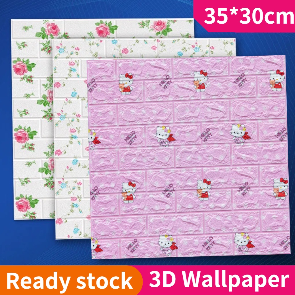 Brick Hello Kitty Wallpaper Foam Sticker Room Decoration Bedroom Wall