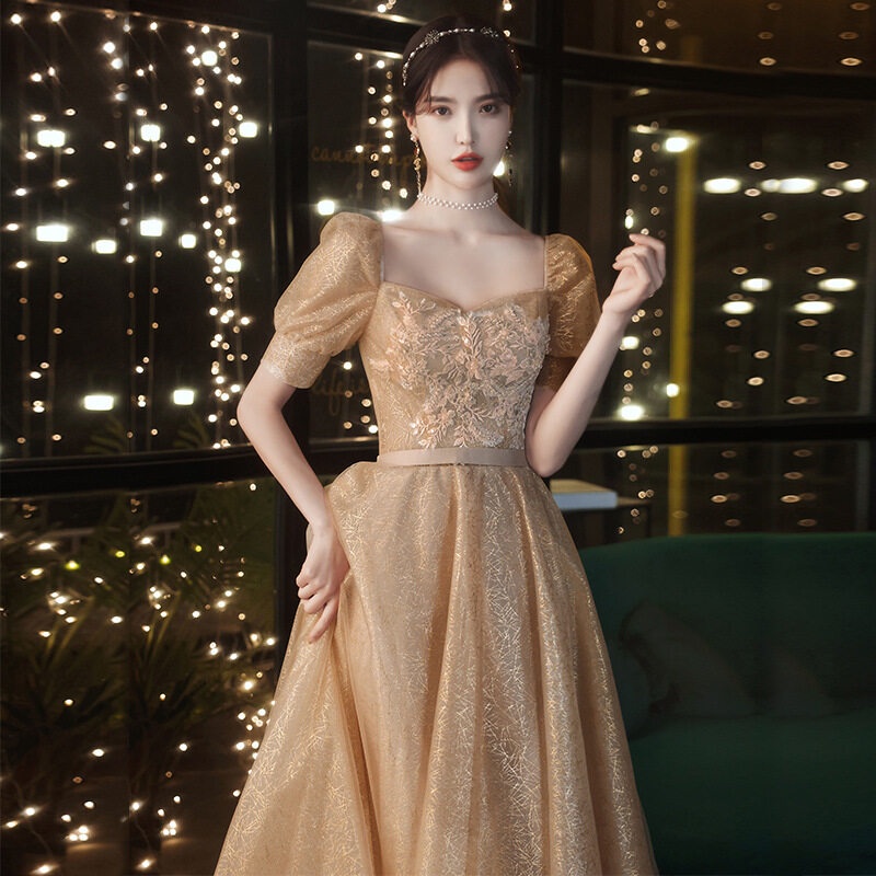 Formal Party Sequin With Square Neck Champagne Evening Dress Debut Gown For  Ninang Wedding Floor Length | Shopee Philippines
