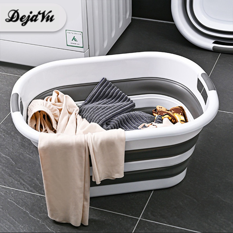 Dejavu Folding Bucket Plastic Folding Clothes Basket Laundry Storage