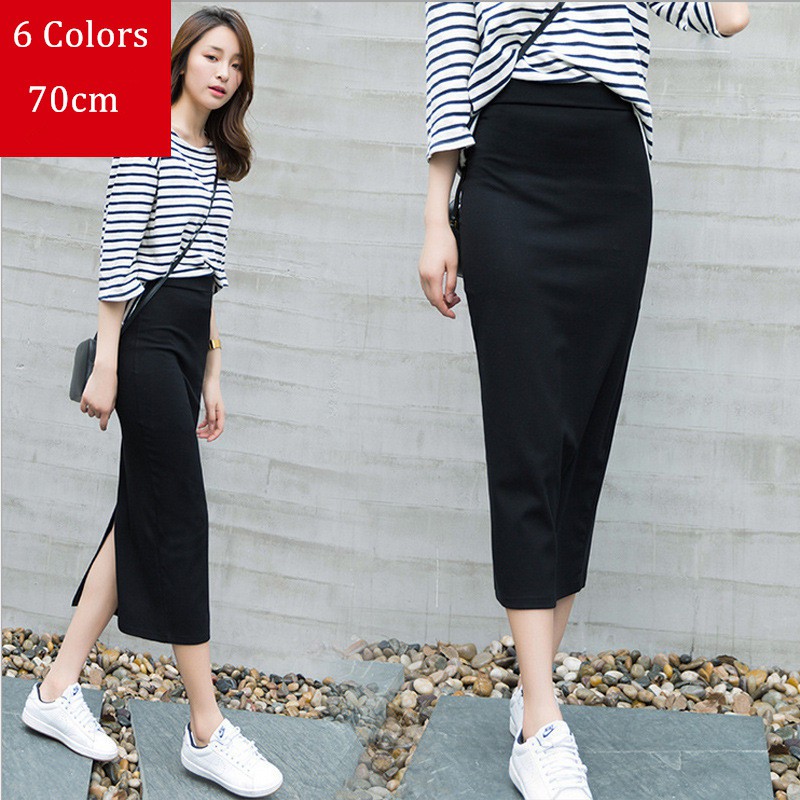 High Waist Pencil Midi Skirt Women Bodycon Long Cotton Maxi Skirt Autumn Skirt