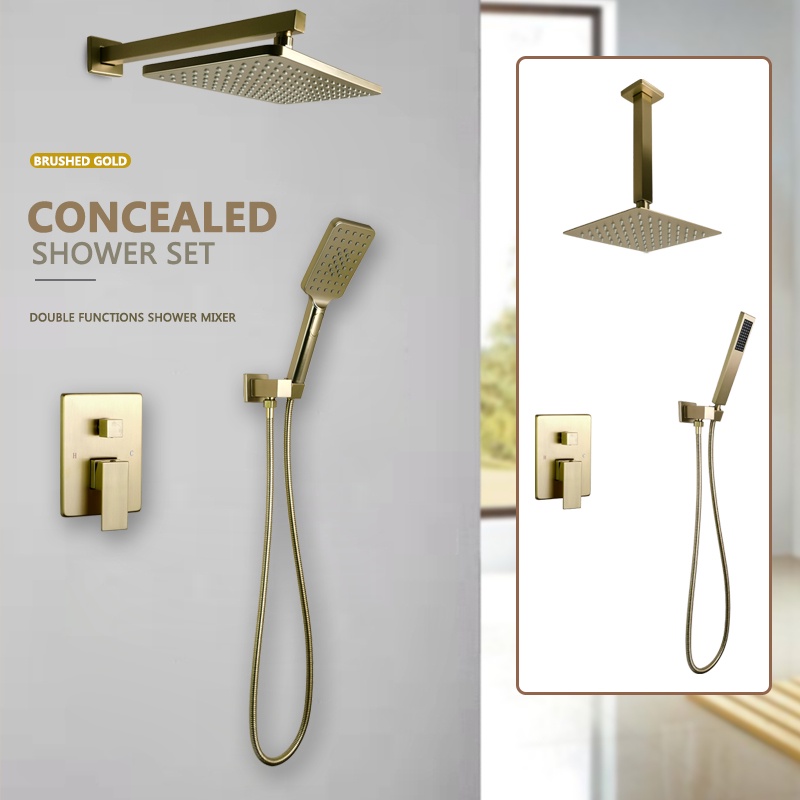 2 Functions Rain Head Shower System Brass Concealed Valve with Diverter