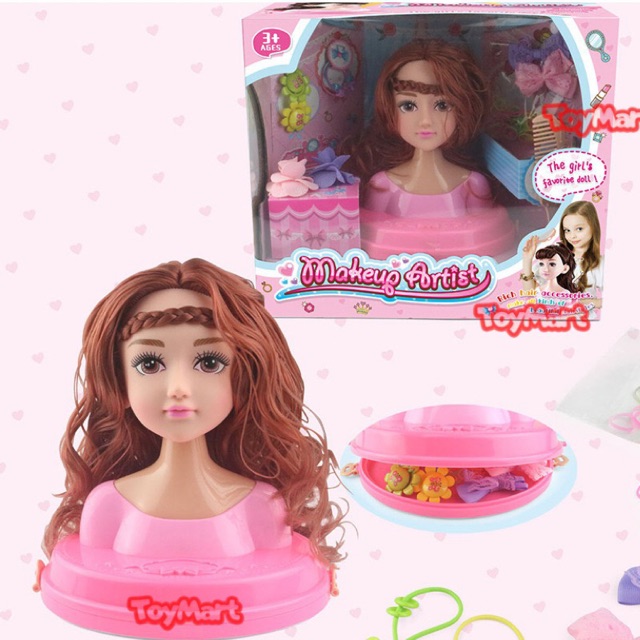 Kids Fashion Toy Children Makeup Pretend Playset Styling Head Doll