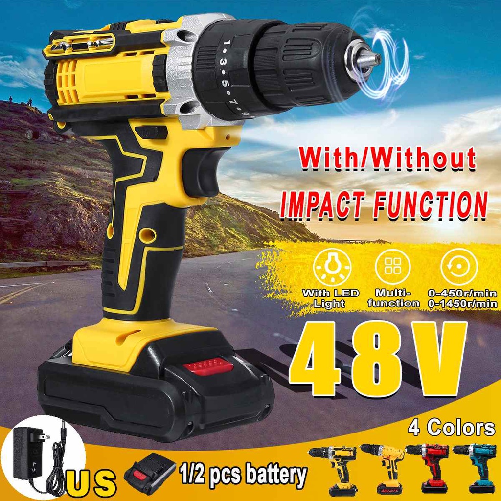 2battery 3 In 1 Impact Cordless Electric Drill Screwdriver 48V 18 Gear ...