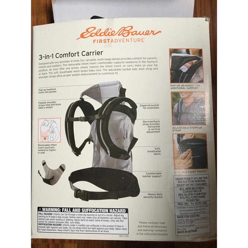 Eddie bauer 3 in cheap 1 comfort baby carrier instructions