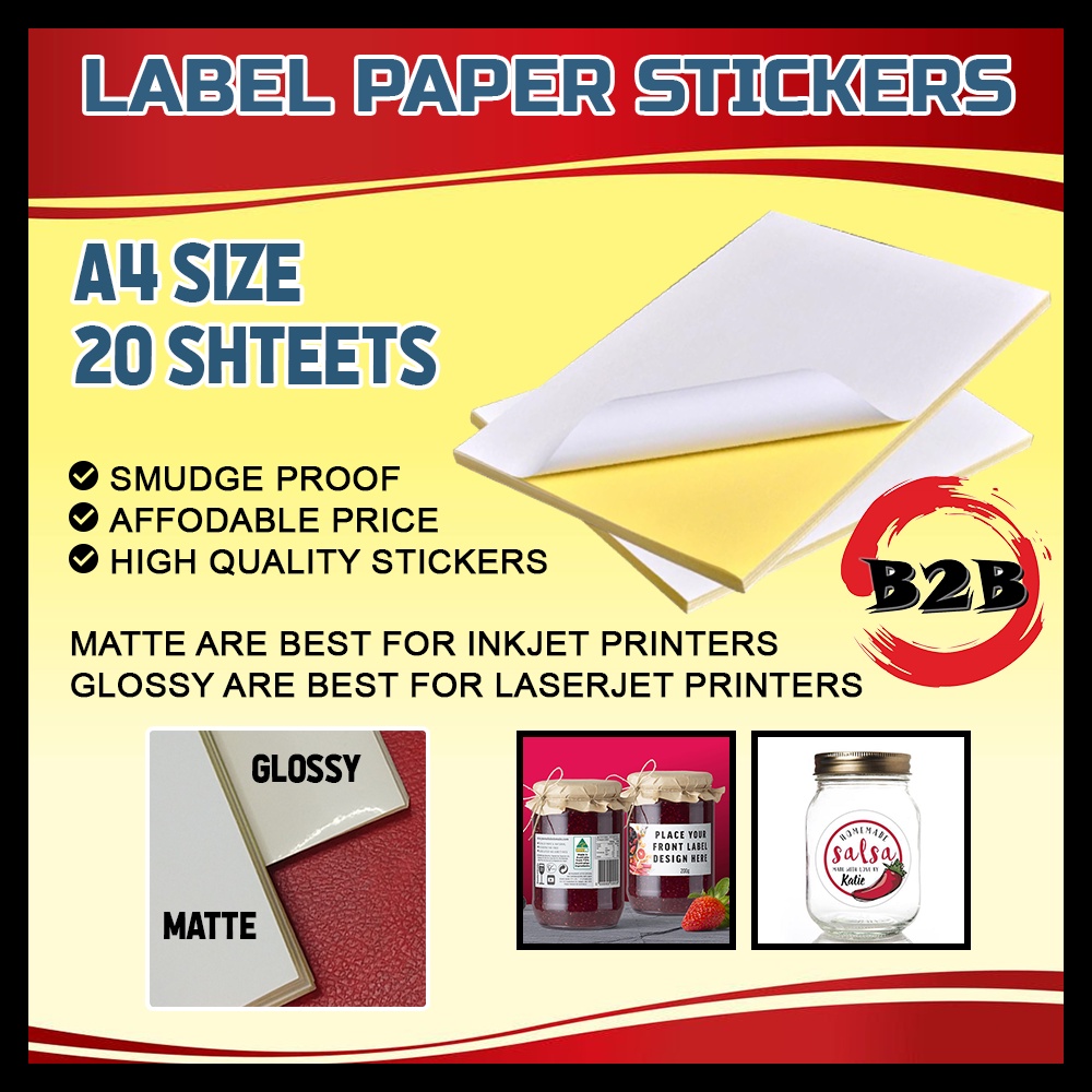 Label sticker paper a4 150gsm glossy matte 20 sheets pack shopee 