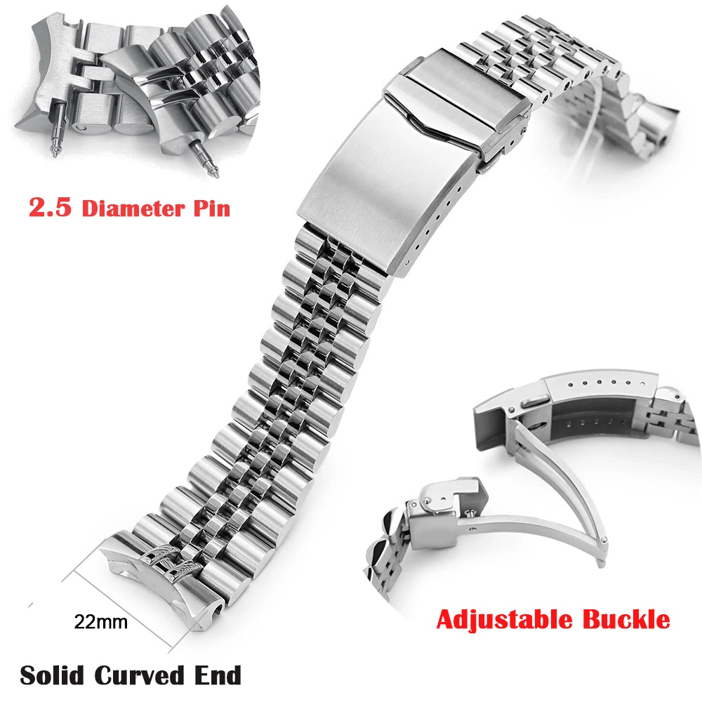 Jubilee Curved Bracelet Watchband 22mm for Seiko Water Ghost Solid Arc ...