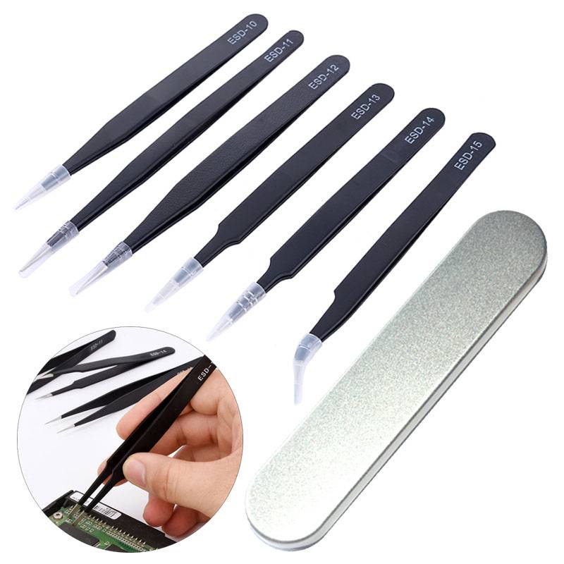 7Pcs/Set Anti-static Curved Straight Tip Forceps Precision Soldering ...