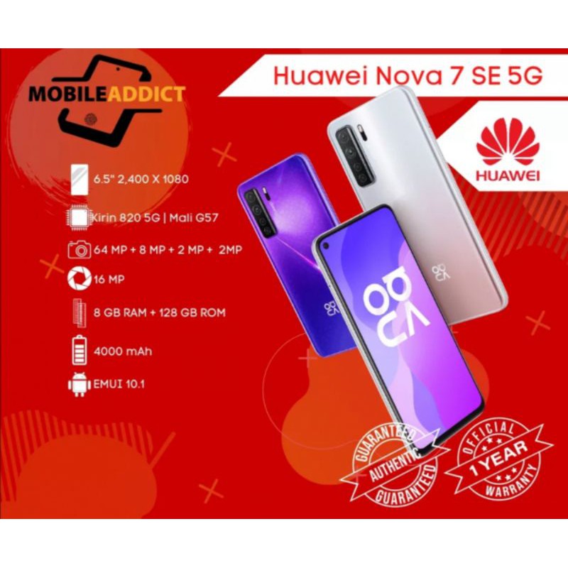 Product image Huawei Nova 7 SE 5G NTC 1 year official warranty