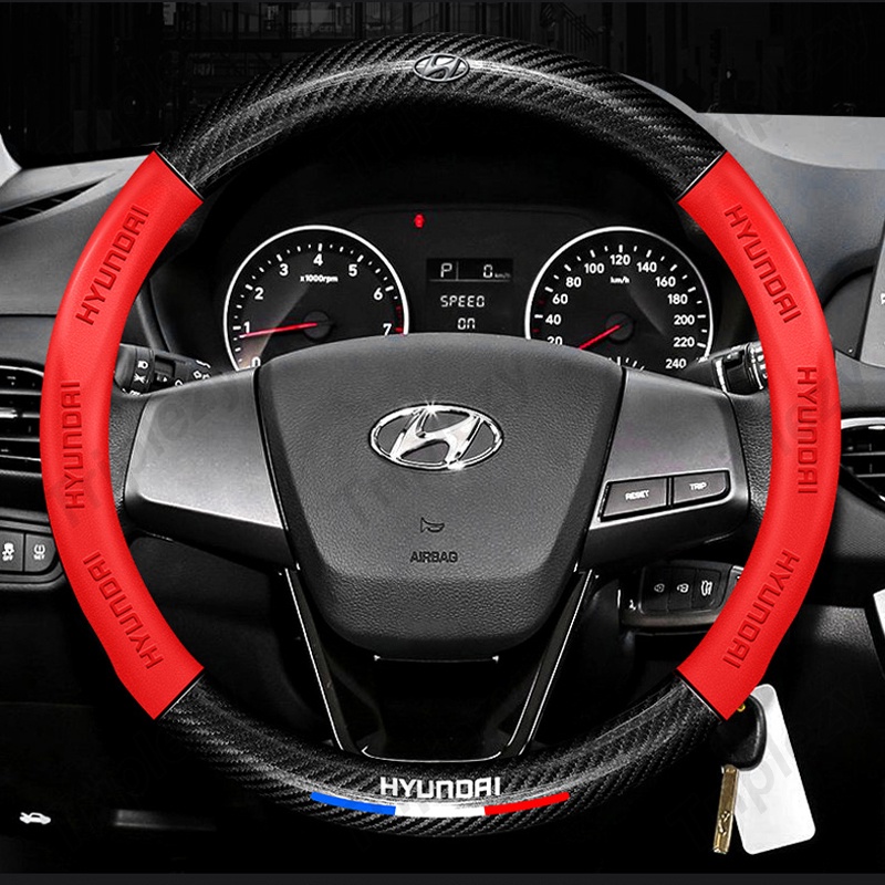 3D Embossing Carbon fiber Leather Car steering wheel cover For Hyundai