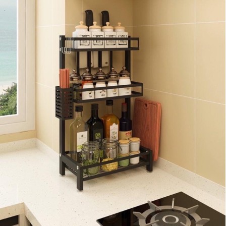 High Quality Stainless Steel Kitchen Shelf Black Seasoning Rack Floor ...