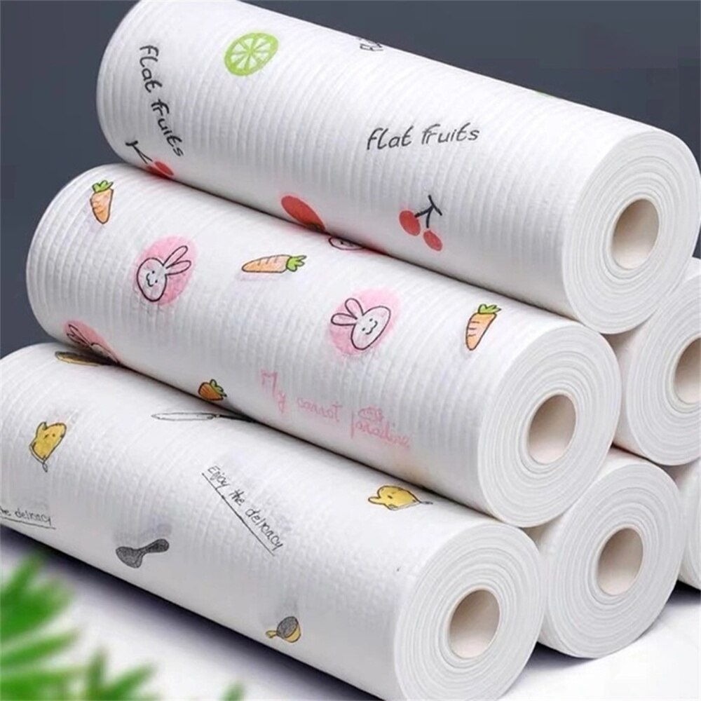 50Pcs/Roll Lazy Rag NonOily Kitchen Paper Washable Wet and Dry