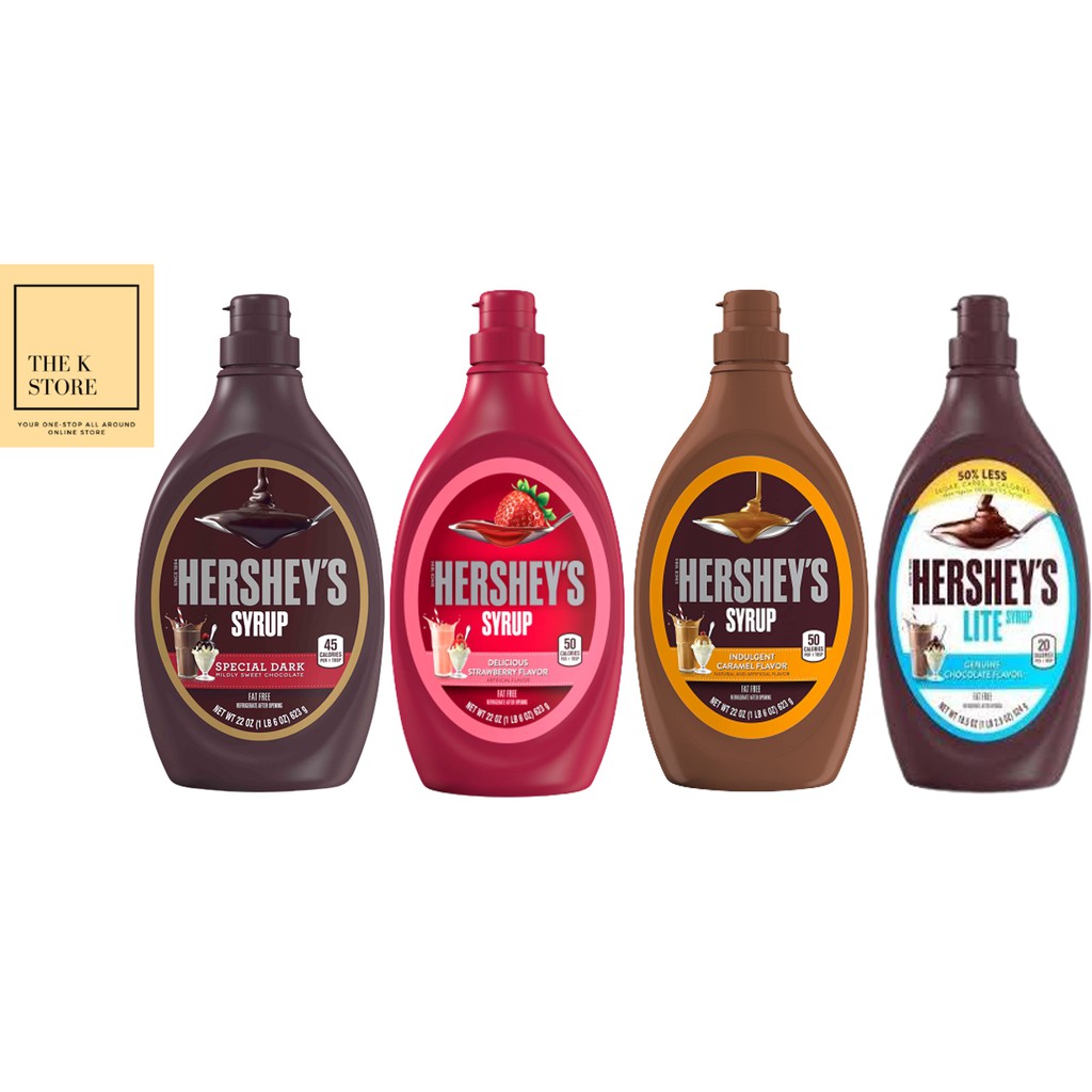 HERSHEY'S Syrup Dark Chocolate, Caramel, Strawberry, Lite Chocolate