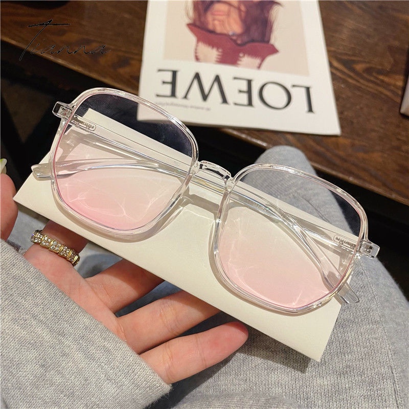 2022 New Style Blush Sunglasses Female Plain Black Frame Glasses Women