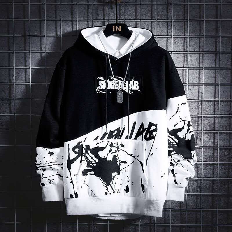 Hot sale Men s Casual Hoodie Men Black White Letter Print Hoodies