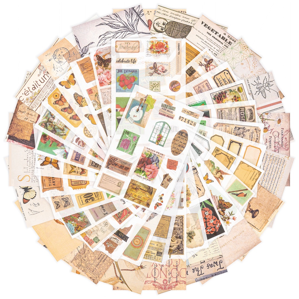 Mayplous 50 Pages Vintage Scrapbook Sticker and Paper Decorative Washi