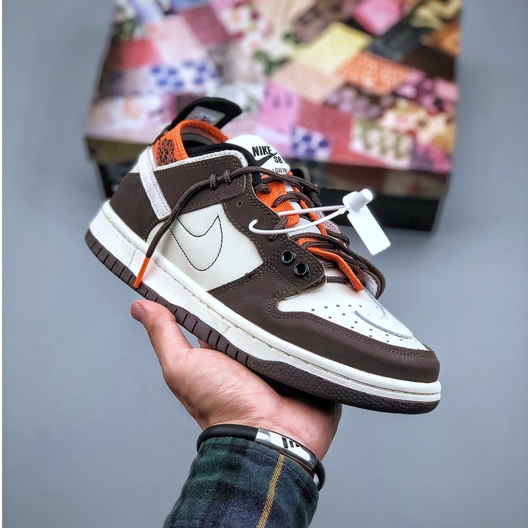 Nike SB Dunk Low cut Brown White shock absorption Skate Shoes For Men