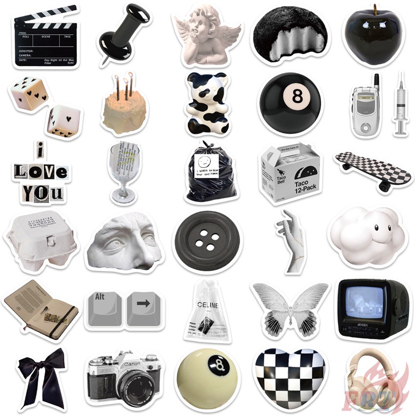 Nordic Classical Black & White Style Series Stickers 61Pcs DIY ...