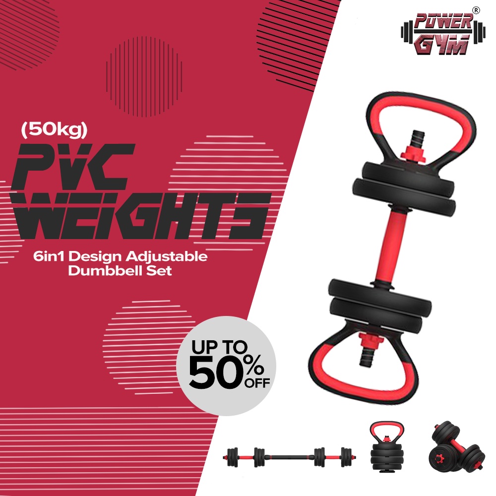 POWERGYM 6 In 1 Set 50 Kg Dumbbell Barbell Kettlebell Push Up Work Out
