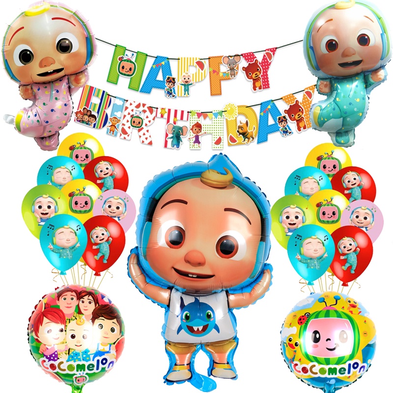 1set Cocomelon Theme Happy Birthday Balloons Cartoon Family Decorations ...