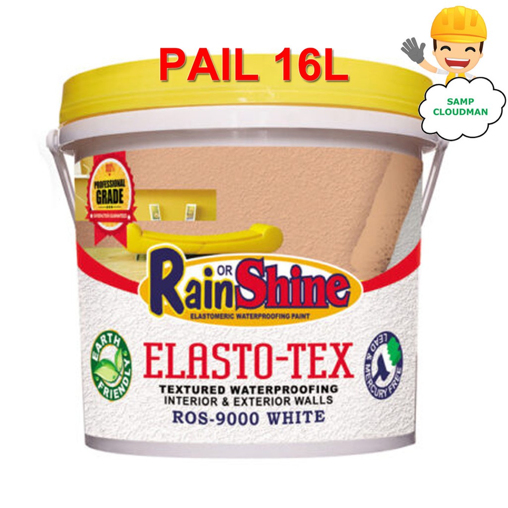 Rain or Shine Elasto-Tex Textured Pail 16L Waterproofing Paint White ...