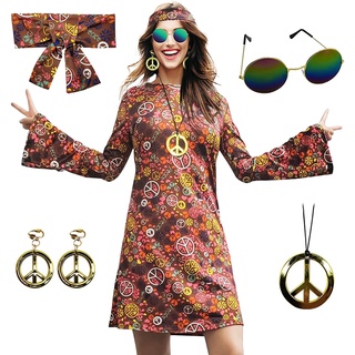MRYUWB 70s Hippie Dress Costumes Necklace Earrings Sunglass Women Disco  Outfit, 60s Party Costume, Halloween Retro Dresses | Shopee Philippines