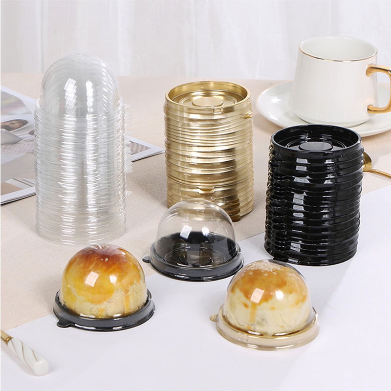 50Pcs Round Plastic Moon Cake Box Packaging Egg-Yolk Puff Container ...